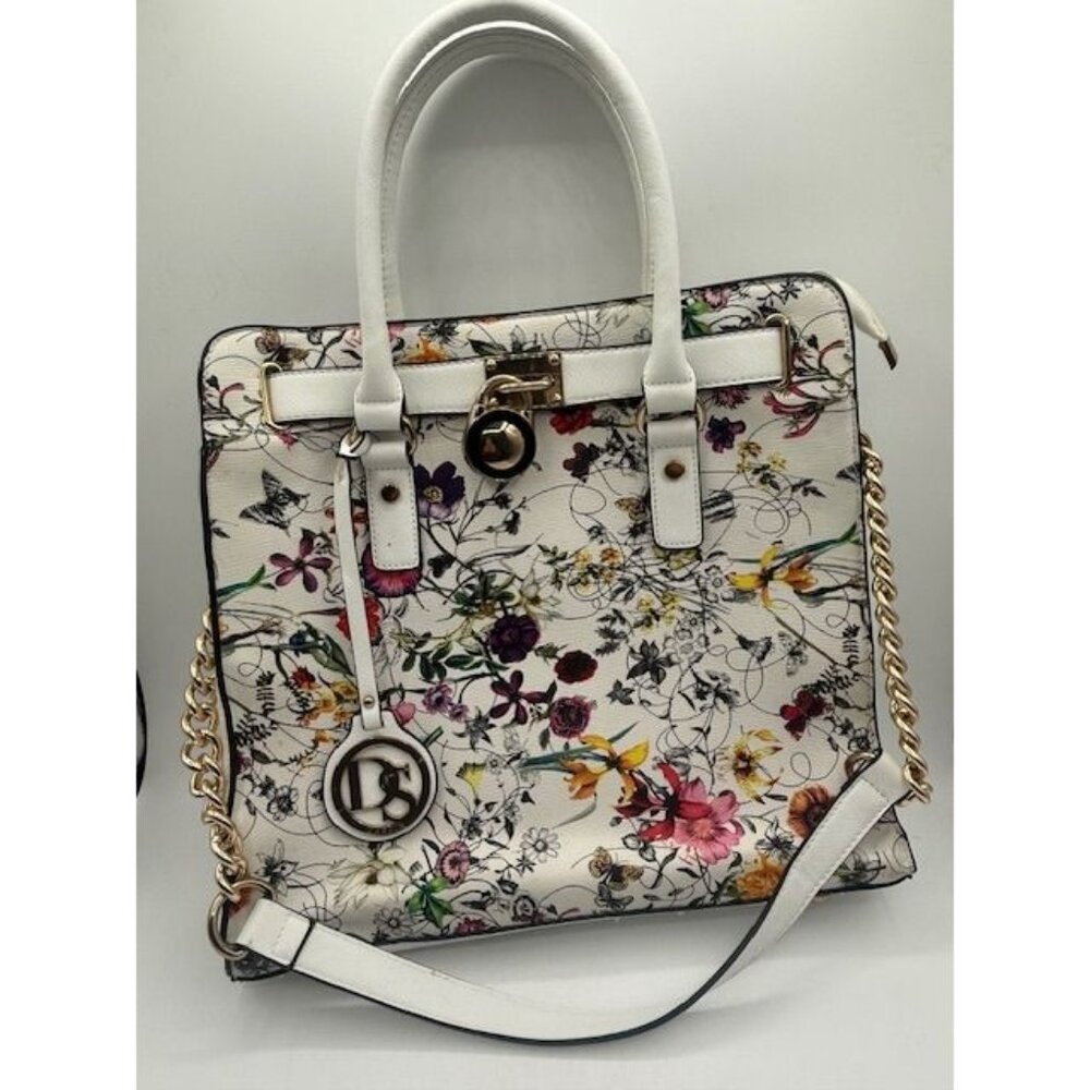 DASEIN White Floral Double Handle Satchel Shoulder Bag Purse & Wristlet Wallet - Picture 2 of 12